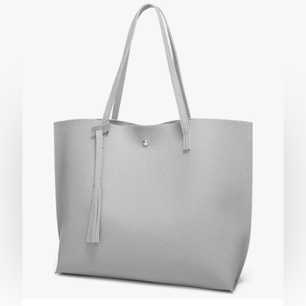 Women’s soft faux leather tote shoulder bag handbag with tassel